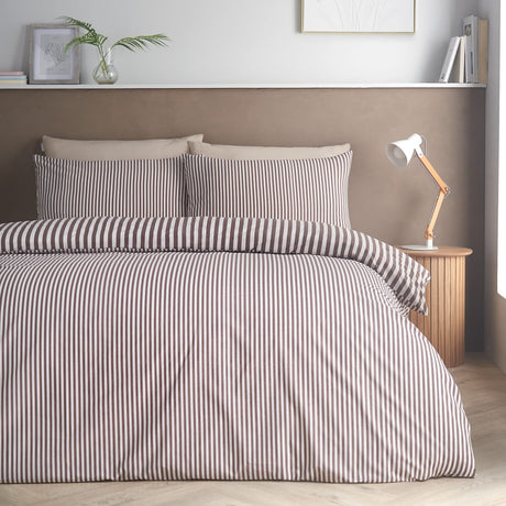 Catherine Lansfield Epping Textured Stripe Duvet Cover Set - Epping Textured Stripe Chocolate