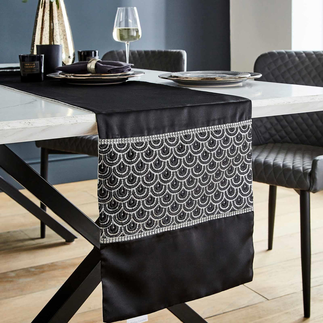 Catherine Lansfield Deco Sequin Decorative Table Runner Black