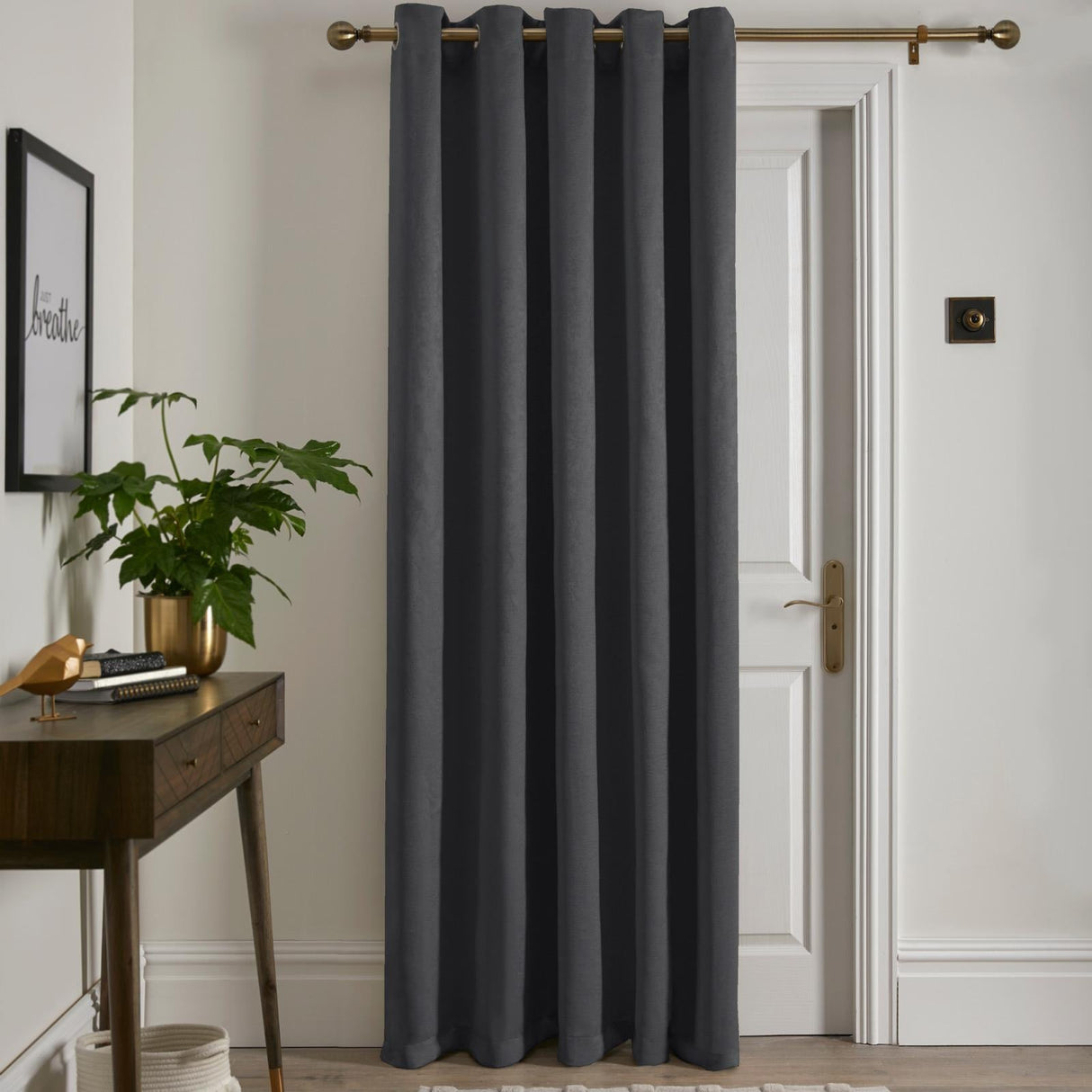 Strata Woven Thermal Door Curtain 66 x 84 Inch - Charcoal