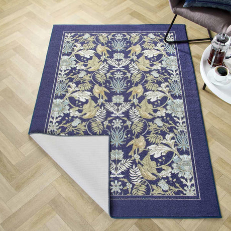 Dreams & Drapes Finch & Flower Navy Floral Washable Rug 120cm x 180cm 7