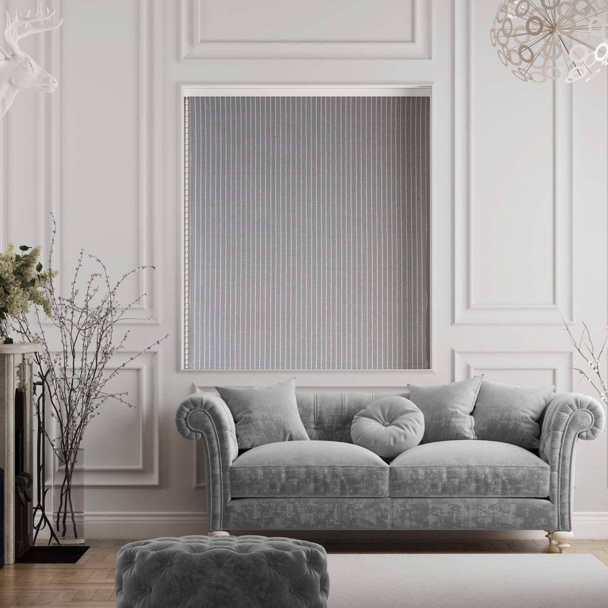 Pencil Stripe Dove Made To Measure Roman Blind by Style Furnishings