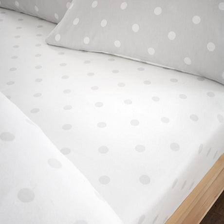 Catherine Lansfield Polka Dot Brushed Cotton Flannelette 30cm Deep Fitted Sheet - Grey