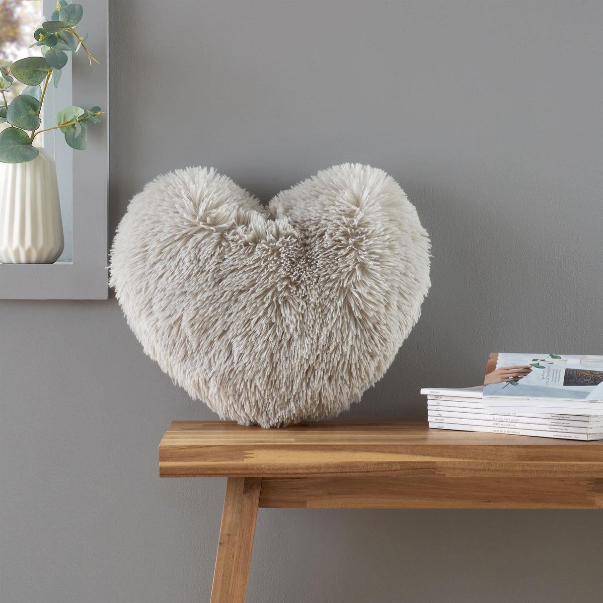 Catherine Lansfield Cuddly Heart Soft Filled Cushion - Silver