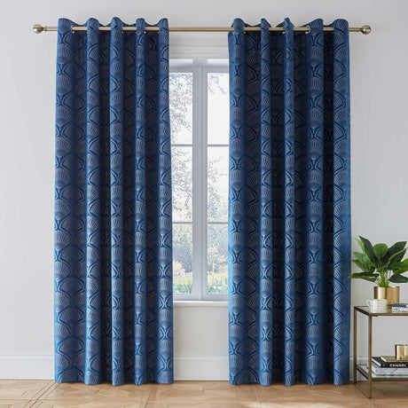 Catherine Lansfield Art Deco Pearl Navy Blue Eyelet Curtains - Navy