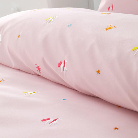 Catherine Lansfield Embroidered Unicorn Pink Kids Duvet Cover Set 3