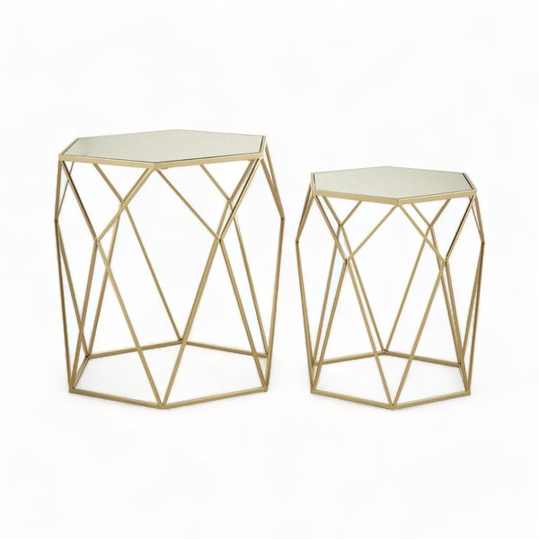 Set of 2 Champagne Hexagonal Mirrored Nesting Tables