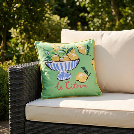 Lemon Fruit Bowl 100% Cotton Outdoor Filled Cushion / Cover 17" x 17" 6