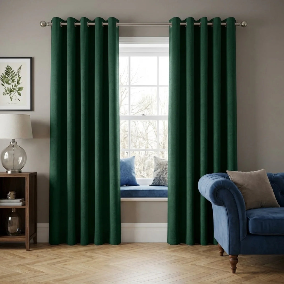 Vogue Dark Green Thermal Dimout Eyelet Curtains Textured Embossed