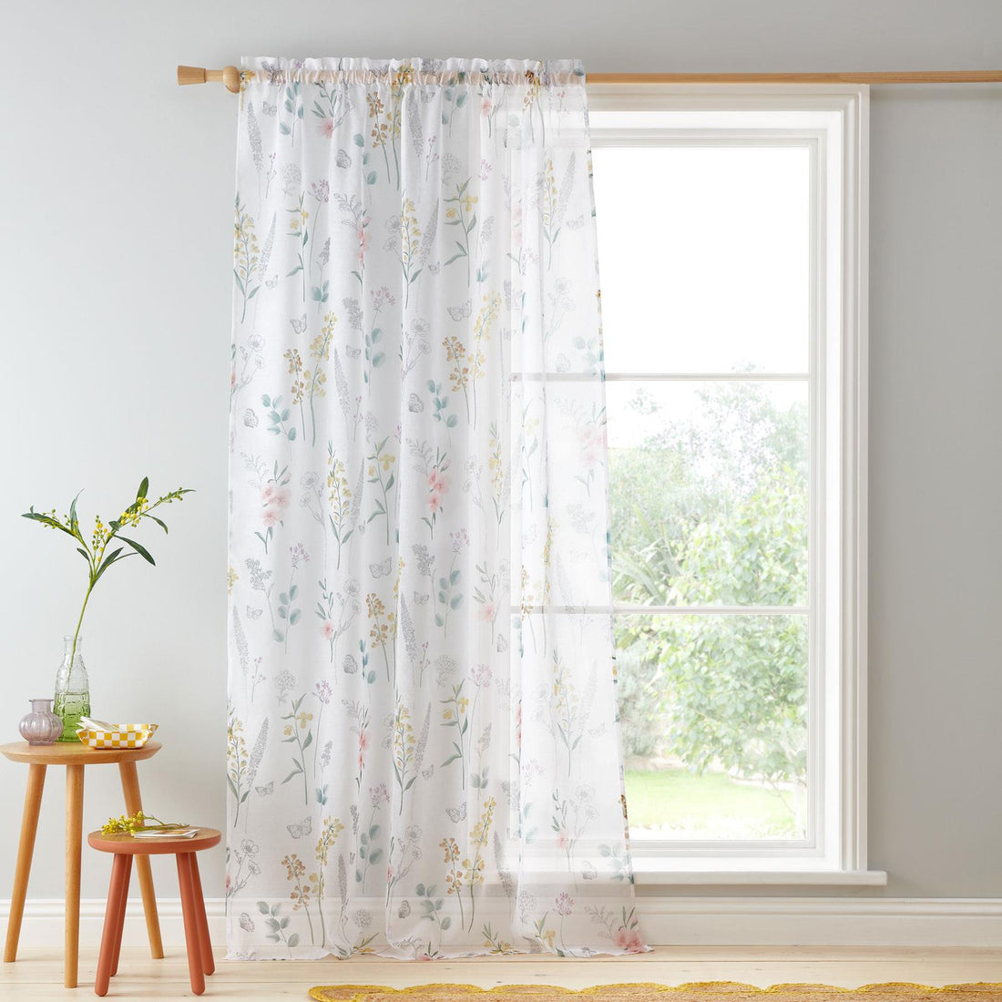 Catherine Lansfield Emilia Floral Voile Curtains Panel