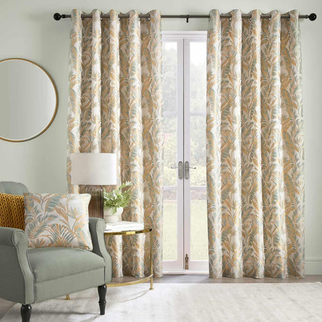 Laurence Llewelyn-Bowen Paradise Palm Ready Made Eyelet Curtains - Duck Egg