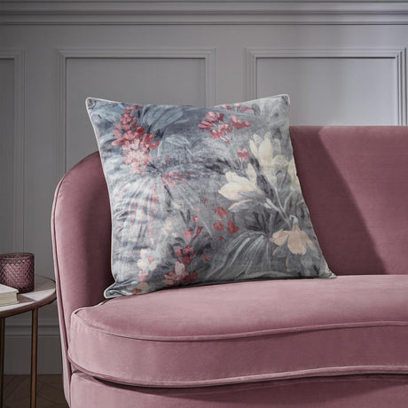 Anthea Floral Velour Cushion Cover & Filled Cushion 22" x 22" (55cm x 55cm) by Hyperion Interiors