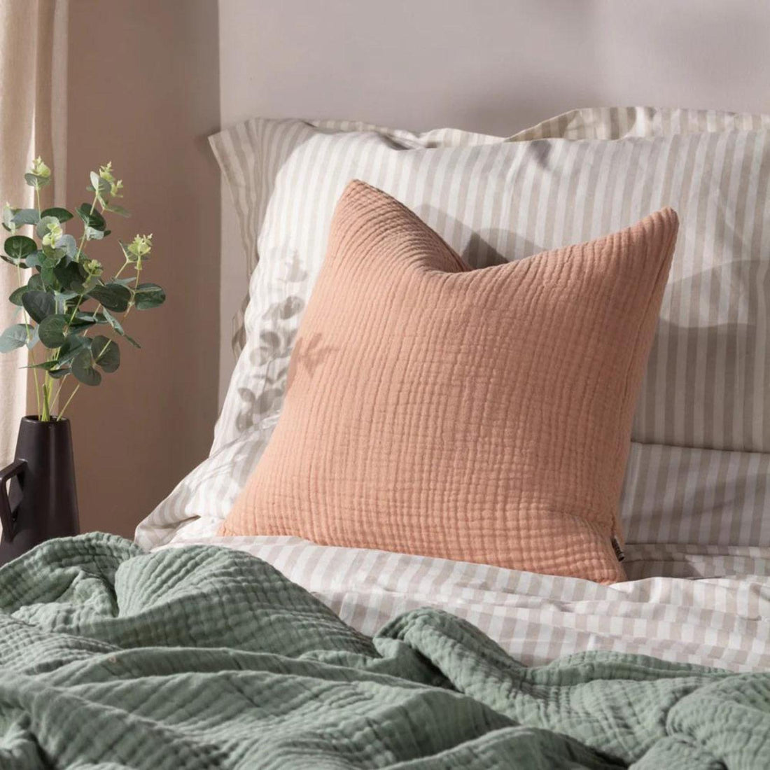 Lark Muslin Crinkle 100% Cotton Pink Clay Cushion Cover 45cm x 45cm
