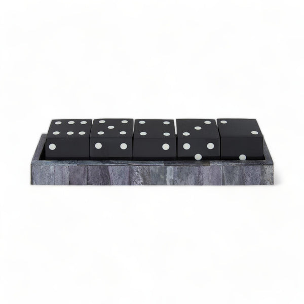 Montgomery Black & Grey Two-Toned Dice Set with Rectangular Tray