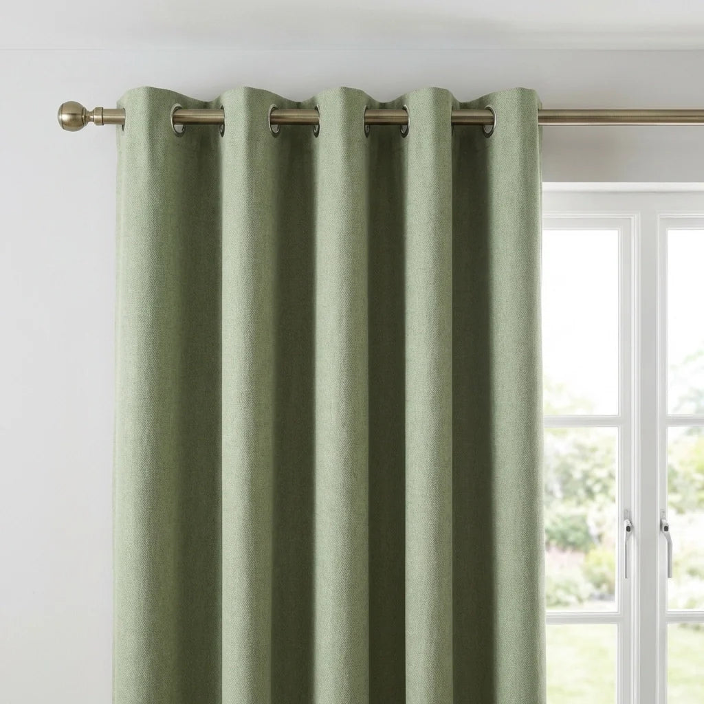 Sorbonne Cotton Lined Ready Made Eyelet Curtains - Green image 2