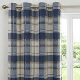 Balmoral Tartan Check Eyelet Curtains Ready Made - Navy image 3