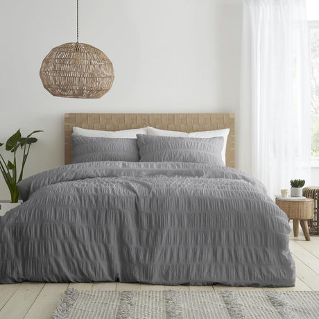 Catherine Lansfield Seersucker Duvet Cover Set - Grey