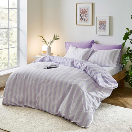 Sassy B Stripe Tease Blue Reversible Duvet Cover Set - Lilac