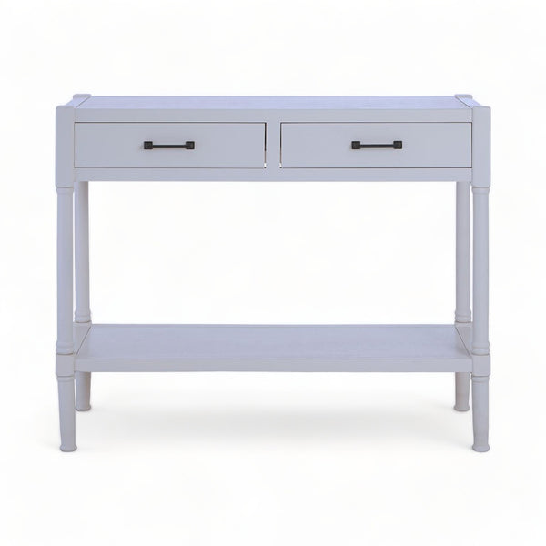 Pearl White Finish Pine Wood Console Table with Drawers