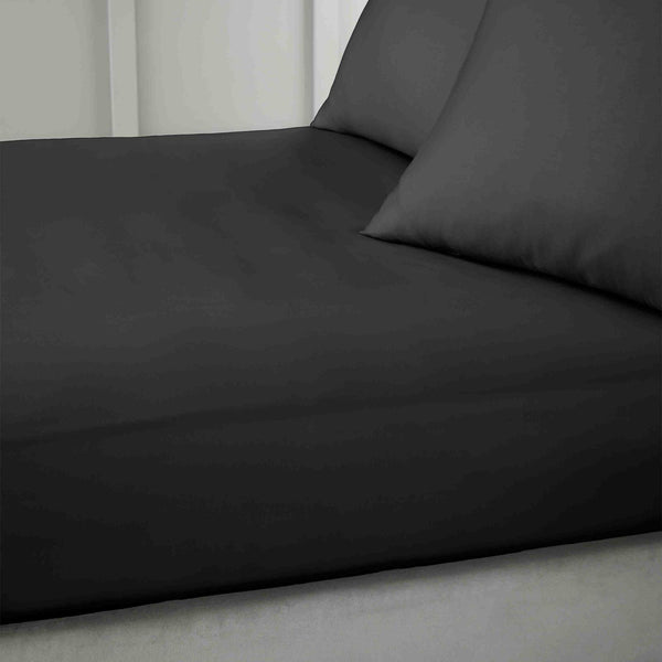 400TC Cotton Sateen Fitted Sheet Black