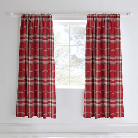 Catherine Lansfield Kelso Check Pencil Pleat Tape Top Ready Made Curtains - Red