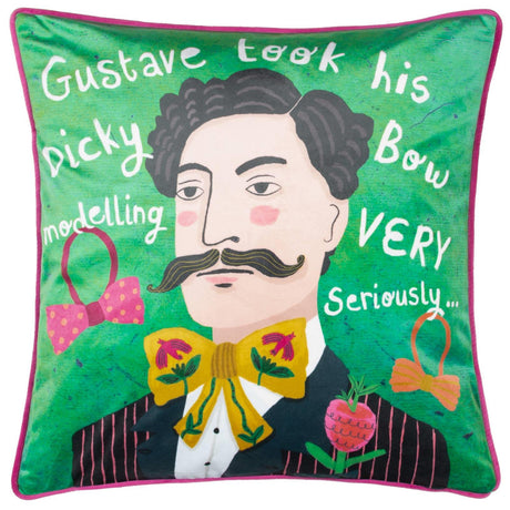 Gustave Illustrated Velvet Cushion Cover 17" x 17" by Kate Merritt