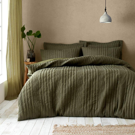 Pineapple Elephant Tamba Stripe Duvet Cover Set - Olive
