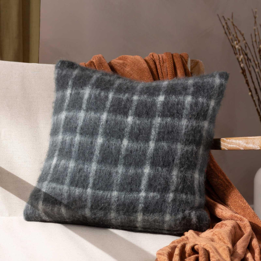 Yarrow Check Storm Grey Cushion Cover 45cm x 45cm (45cmx45cm)