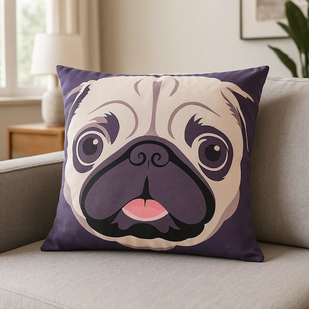 Animal and Inspirational Velvet Cushion Cover 45cm x 45cm - Pug