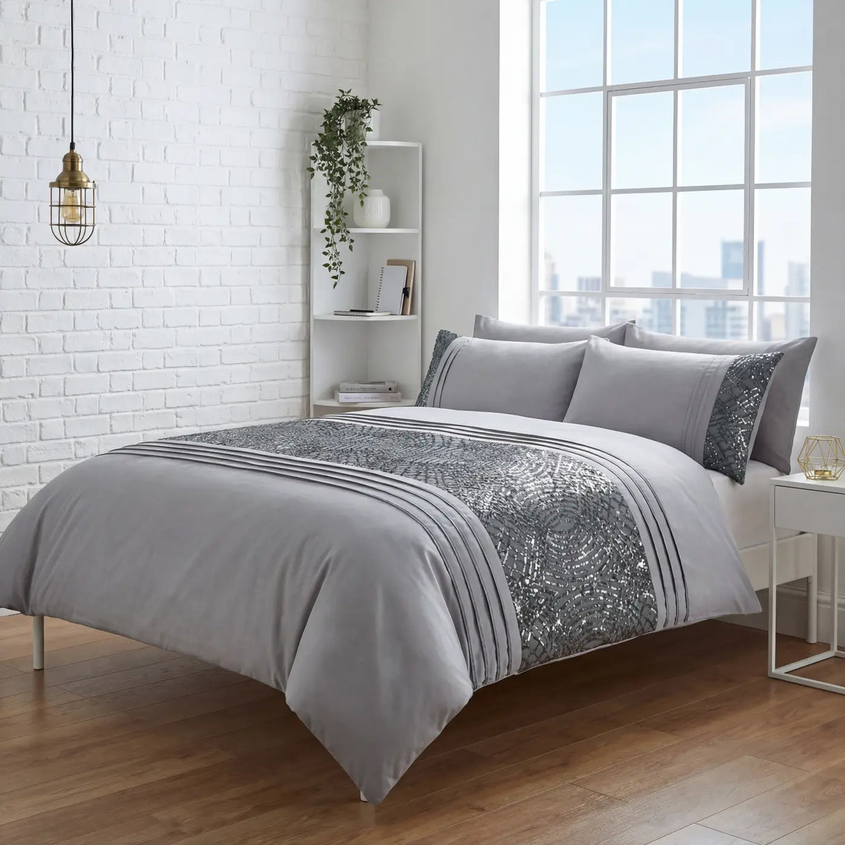 Charleston Glitter Duvet Cover Set - Grey