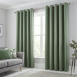 Sorbonne Cotton Lined Ready Made Eyelet Curtains - Green