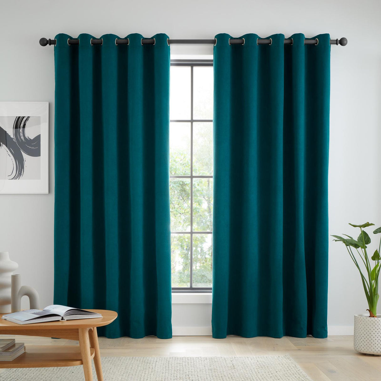 Catherine Lansfield Wilson Blackout Thermal Eyelet Curtains - Green