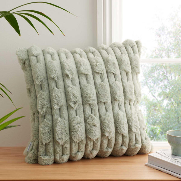 Carved Faux Fur Cushion Cover Sage