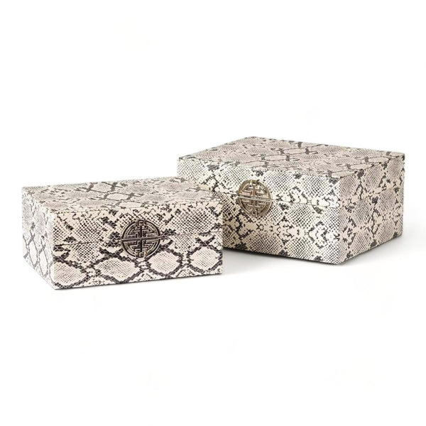 Set of 2 Faux Snake Leather Jewellery Boxes Black and White 12.5cm