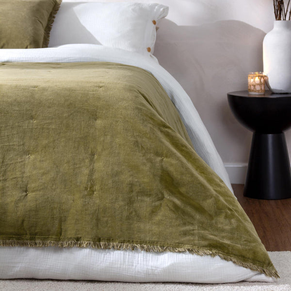 Jaye Cotton Velvet Filled Bedspread Moss