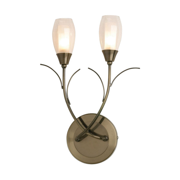 Antique Brass Iris Wall Light with Clear and Frosted Glass Shades