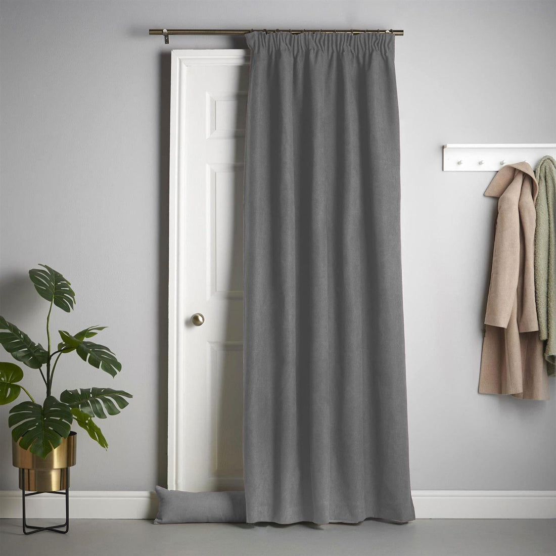Tape Top Slate Velvet Chenille Thermal Blackout Door Curtain 55 x 84 Inch