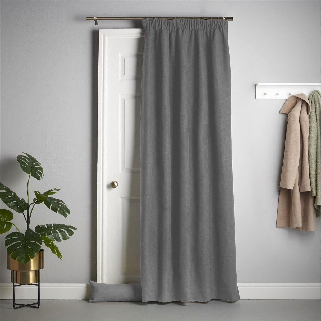 Velvet Chenille Tape Top Door Curtain - Slate