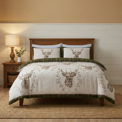Angus Stag Green 100% Cotton Flannelette Duvet Cover Bedding Set