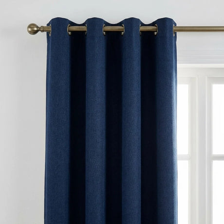 Velvet Chenille Eyelet Curtains - Navy image 2