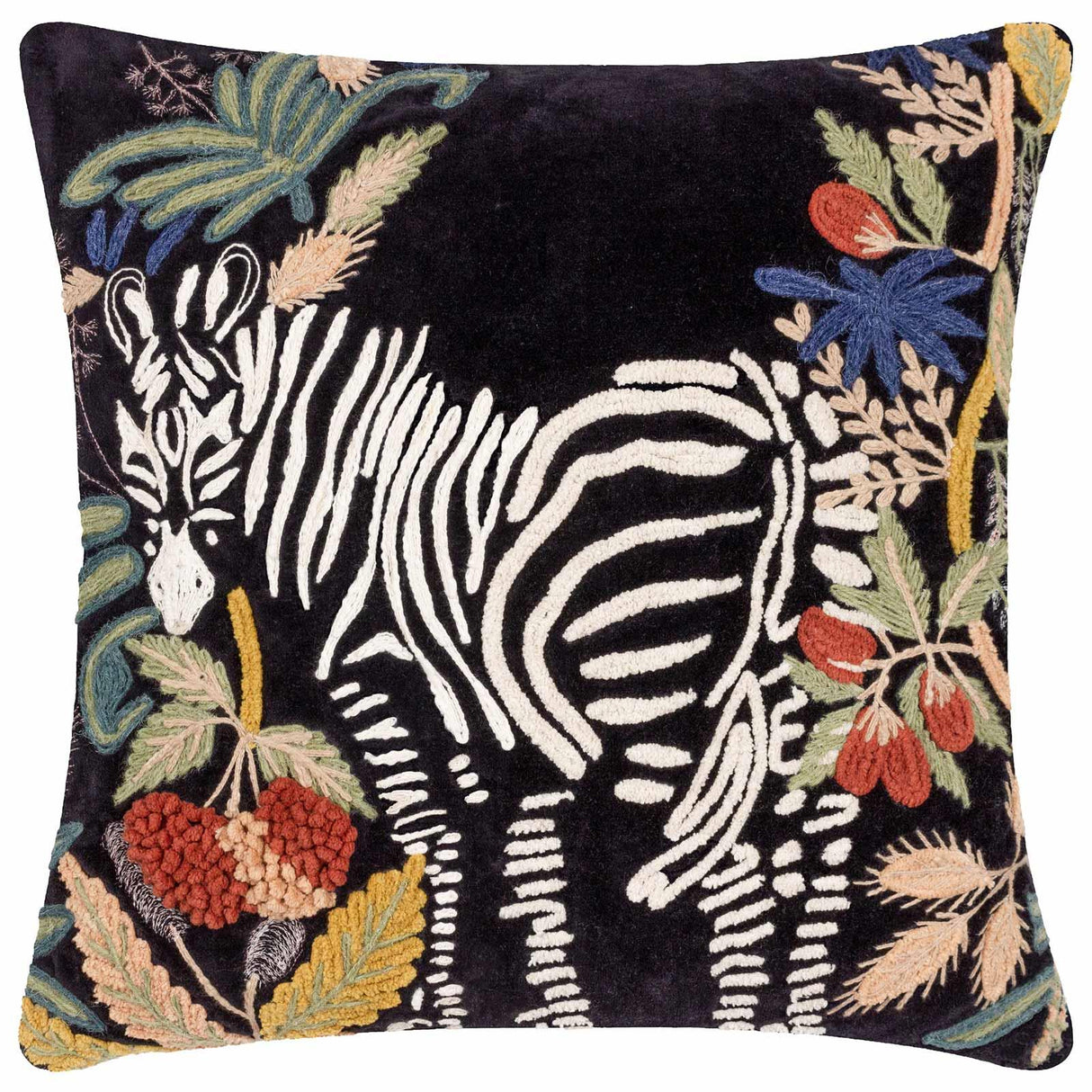 Exotic Zebra Embroidered Cushion Cover 20" x 20" by Wylder