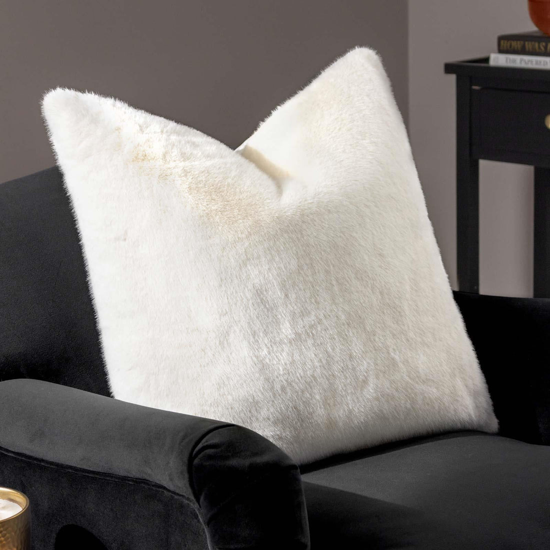 Stanza Faux Fur Velvet Ecru Cushion Cover 55cm x 55cm