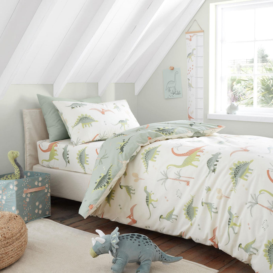 Chapter B Dinosaurs Reversible Natural Kids Duvet Cover Set