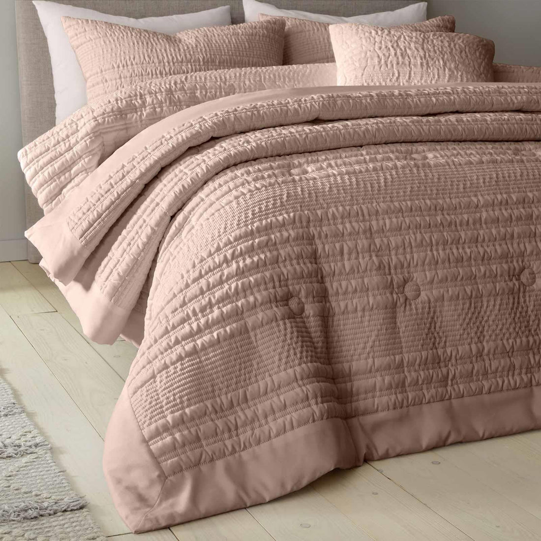 Catherine Lansfield Lennon Stripe Bedspread 220cm x 220cm - Clay