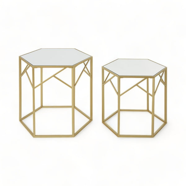 Set of 2 Hexagonal Champagne Side Tables