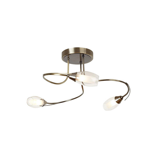 Antique Brass Iris 3 Light Ceiling Pendant with Clear and Frosted Glass Shades