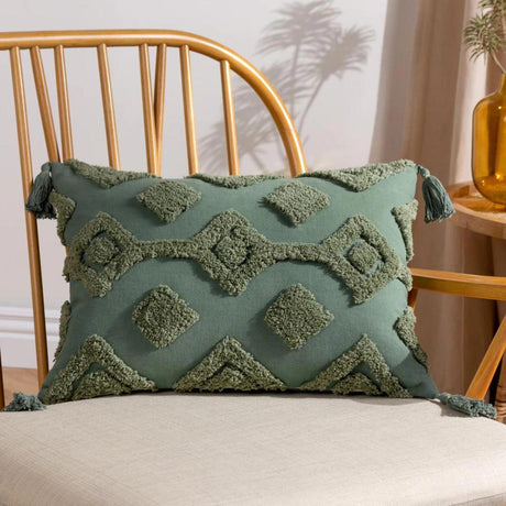 Dharma Tufted Tasselled Cushion Cover 14" x 20" (35cm x 50cm) by furn.