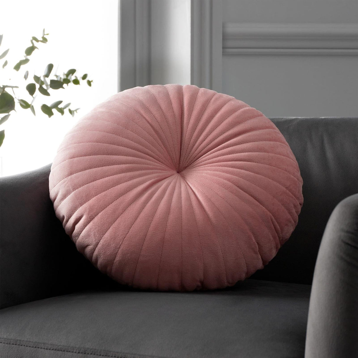 Catherine Lansfield Pleated Round Button Filled Cushion - Pink