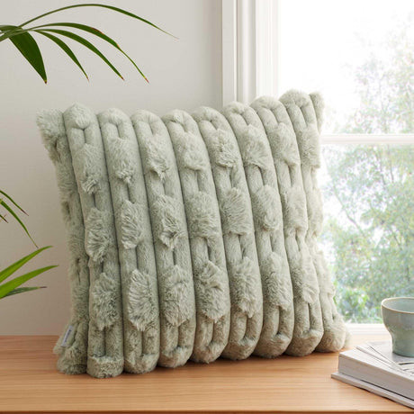 Bianca Carved Faux Fur Filled Cushion 50cm x 50cm - Sage