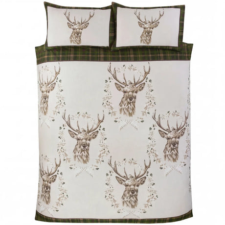 Angus Stag Flannelette Duvet Cover Set - Green