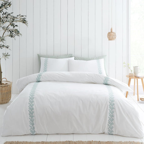 Bianca Embroidery Leaf Cotton Duvet Cover Set - Green